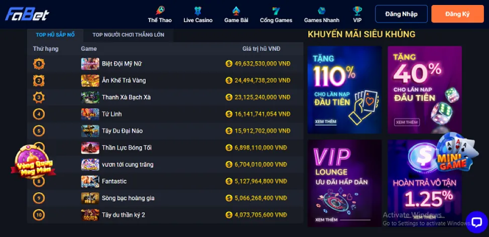 Ưu đãi nổ hũ và bắn cá fsbet win